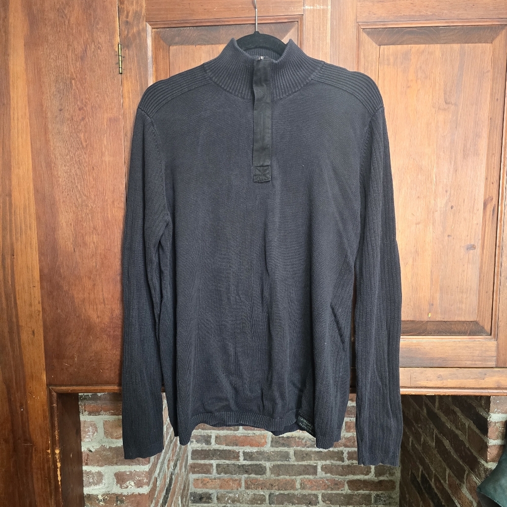 Calvin Klein Jeans Quarter Zip Black Cotton Sweater - Medium